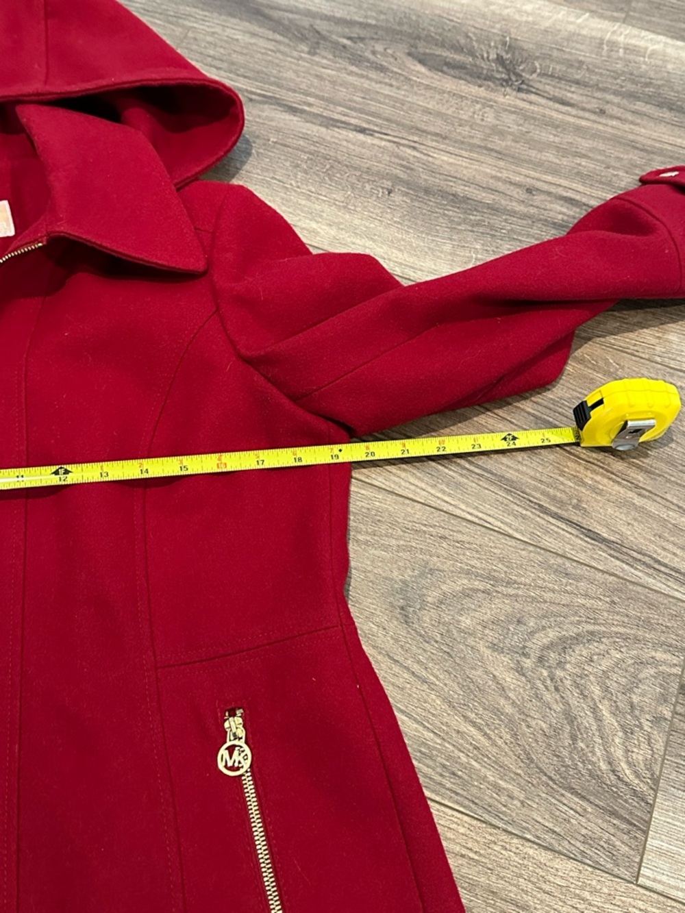 Michael Kors Red Zip-Front Pea Coat with Gold Hardware Size Medium - Picture 9 of 10